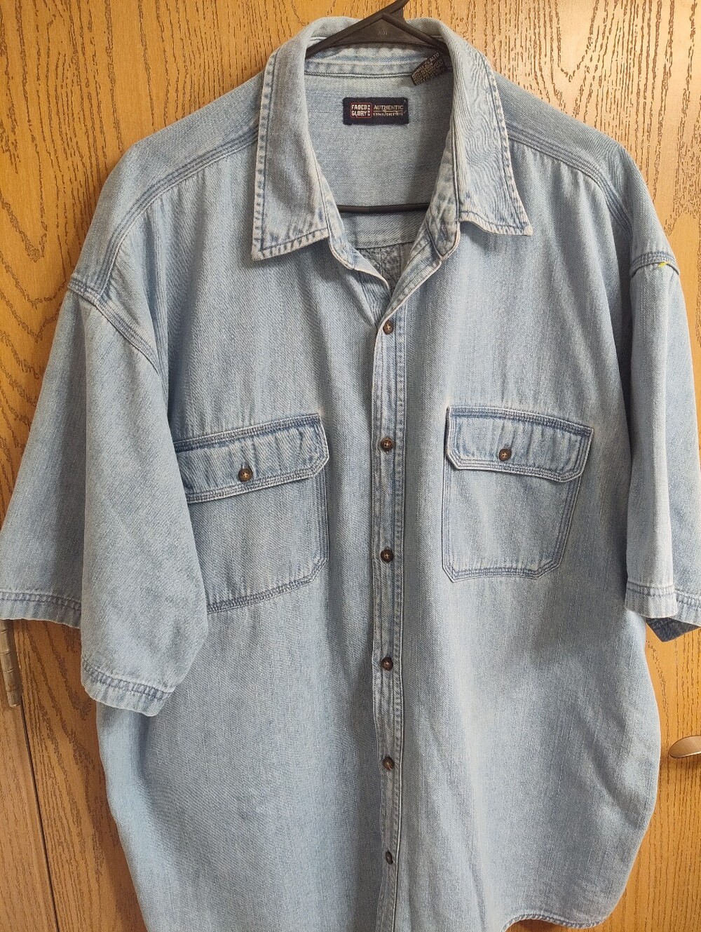 Faded Glory Light Blue Denim Shirt with Branded Patch